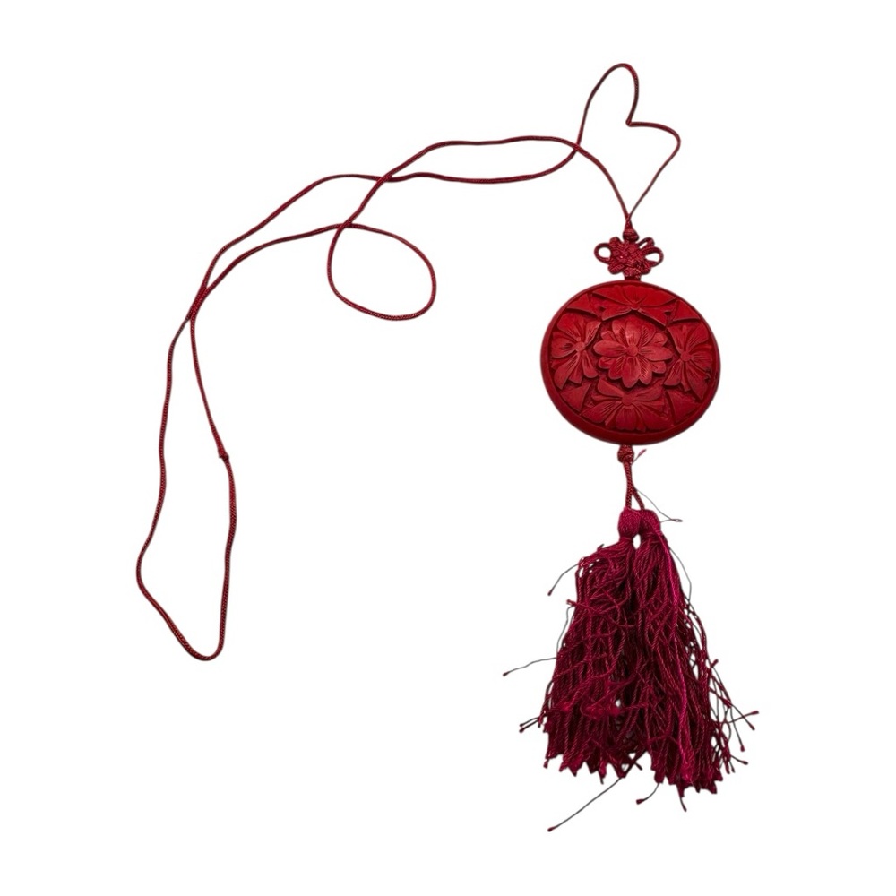 Cinnabar Vintage Red Floral Pendant Necklace